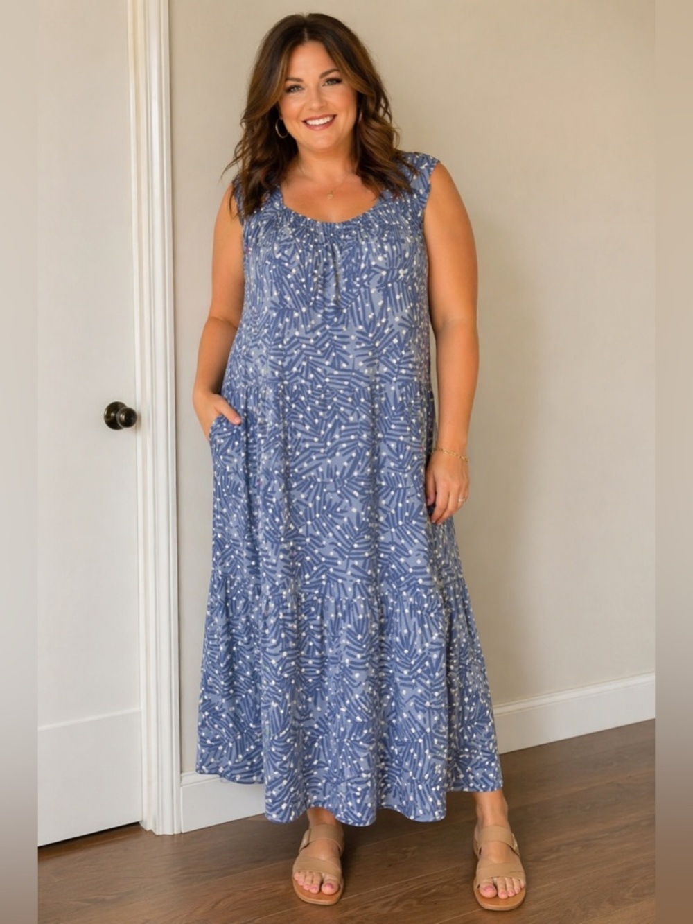 Elegant Blue Patterned Maxi Skirt
